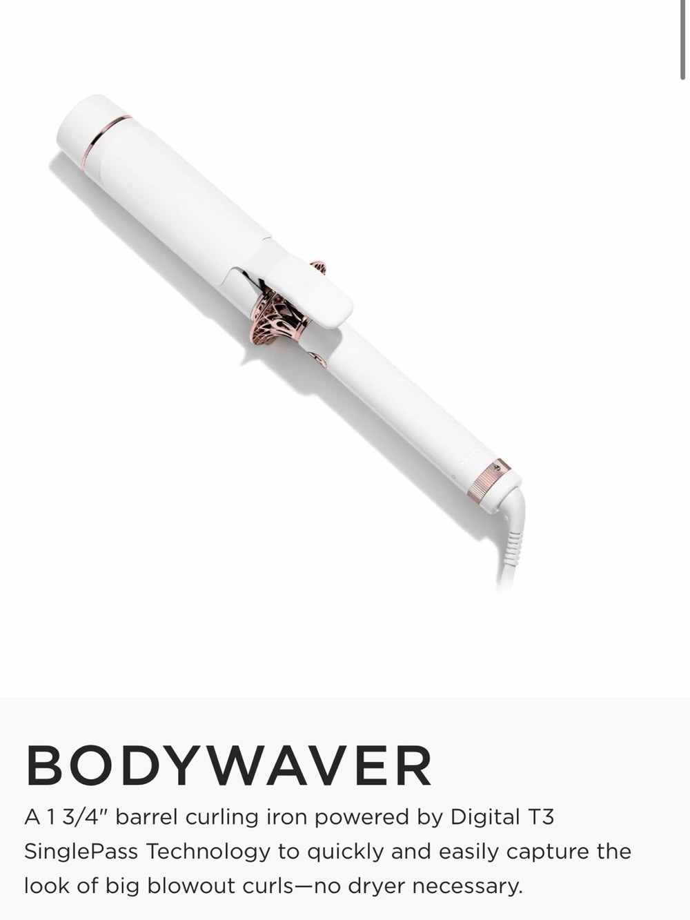 NEW IN BOX T3 White and Rose Gold 1 3/4" BodyWaver Curling Iron